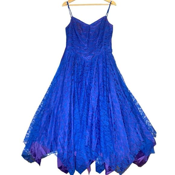 Vintage‎ Lace Prom Dress S 80s Asymmetrical Quinceanera  Fairy Whimsigoth FLAW - Picture 3 of 14